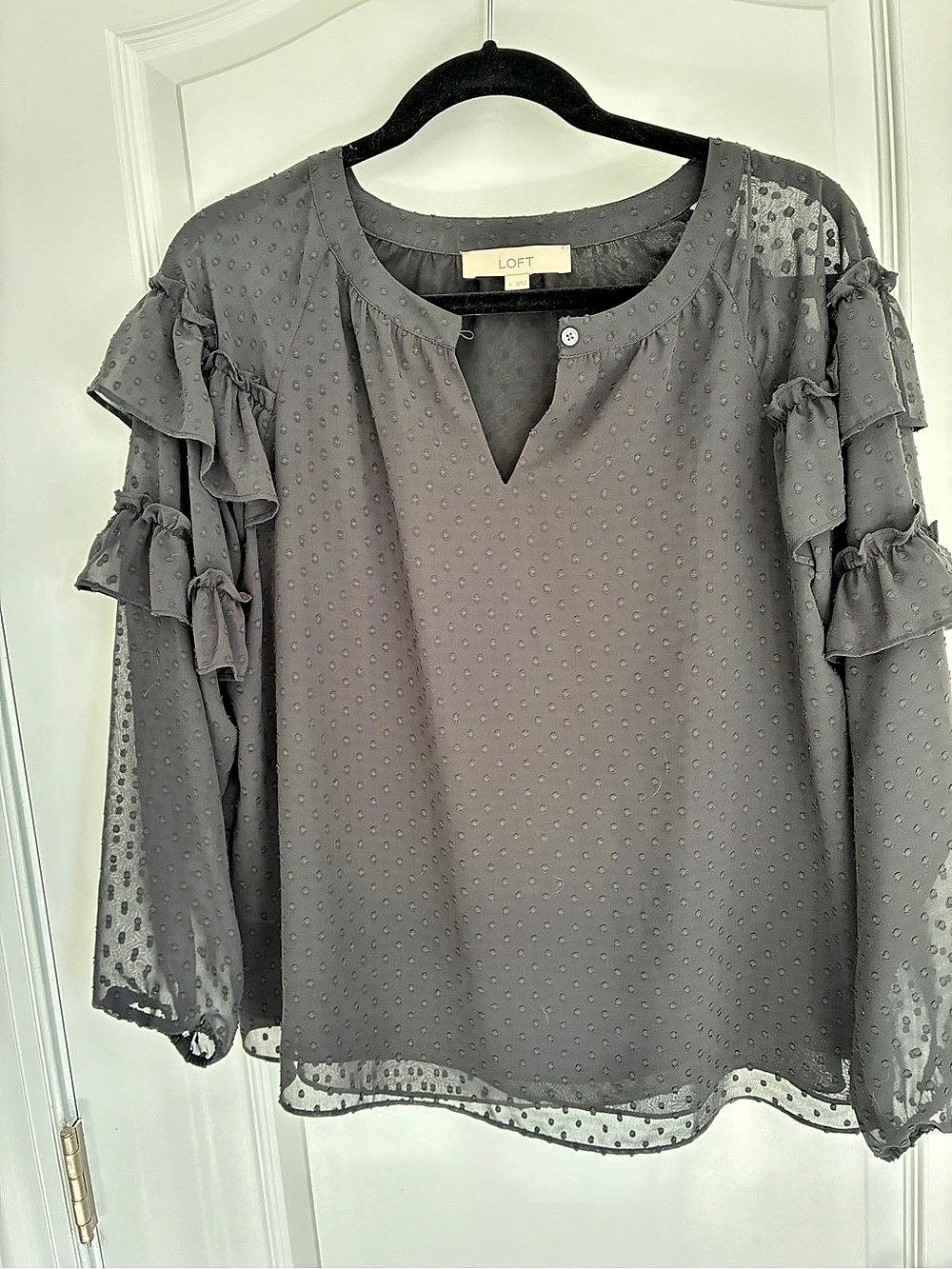 LOFT Ruffle Sleeve Blouse Black small